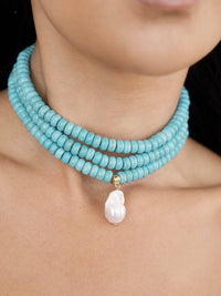 Marina Layers Turquoise Necklace: Turquoise and Freshwater Pearl / One Size-Hand In Pocket