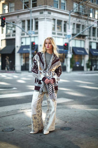 Miramar Knit Belted Cardigan - Blue/Brown-Hand In Pocket