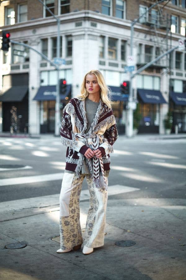 Miramar Knit Belted Cardigan - Blue/Brown-Hand In Pocket