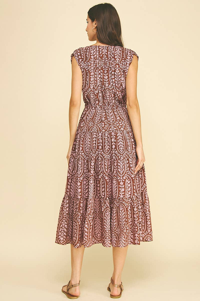 Paige Tiered Dress - Brown/Pink