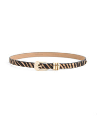 Tiger Print Skinny Belt - Tiger/Gold