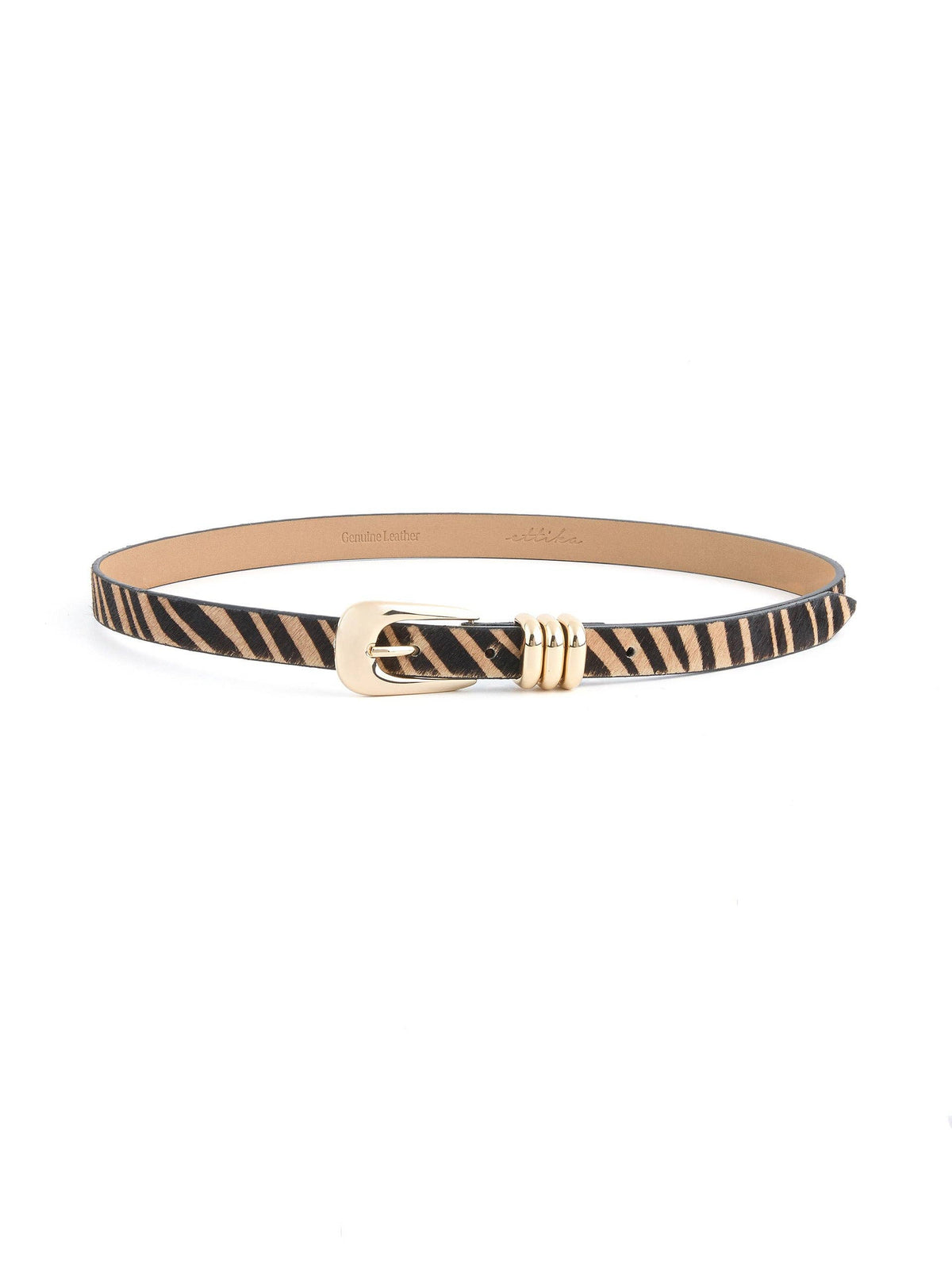 Tiger Print Skinny Belt - Tiger/Gold