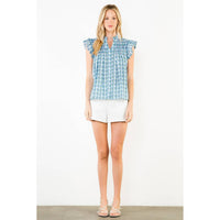 THML Evie Flutter Sleeve Top - Blue-Hand In Pocket
