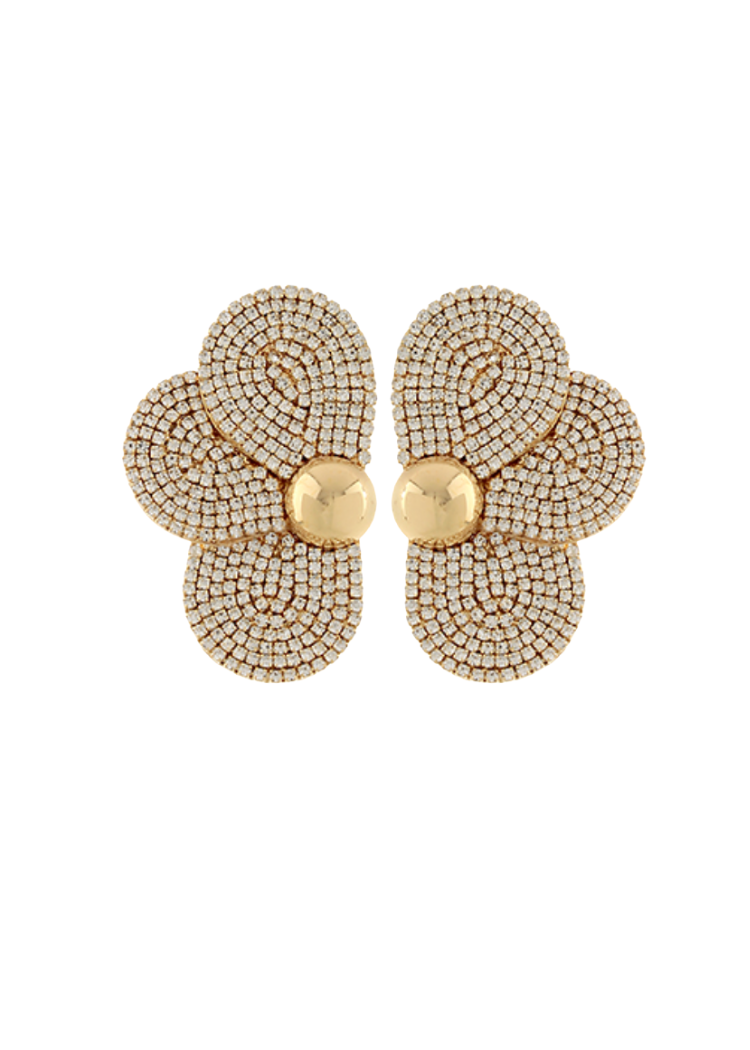 Dolores Flower Earrings - Clear/Gold-Hand In Pocket