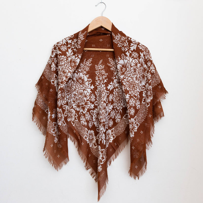 Oversize Fringe Bandana - Blossom in Cocoa-Hand In Pocket