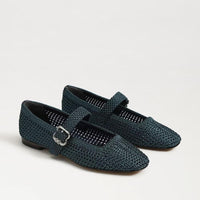 Sam Edelman Michaela Knit Mary Jane Flat- Metallic Navy-Hand In Pocket