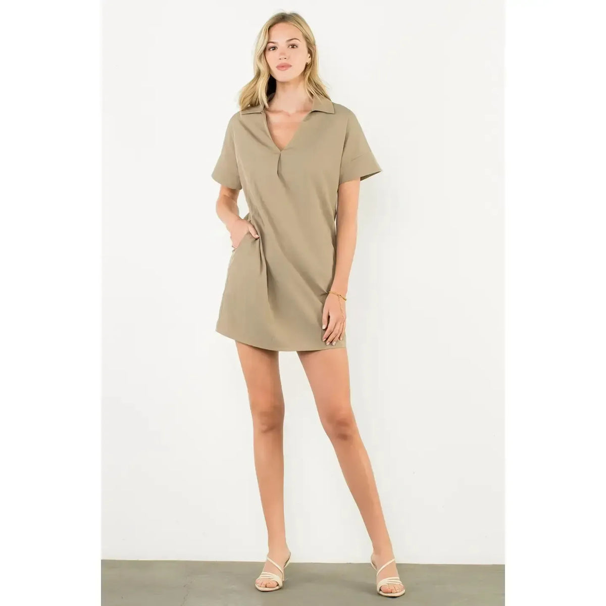 THML Eliza V Neck Dress - Vine-Hand In Pocket