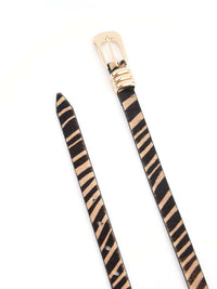 Tiger Print Skinny Belt - Tiger/Gold