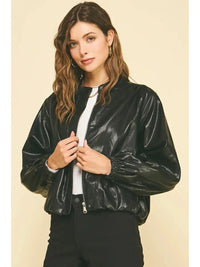 Driar Vegan Leather Bomber Jacket-Hand In Pocket