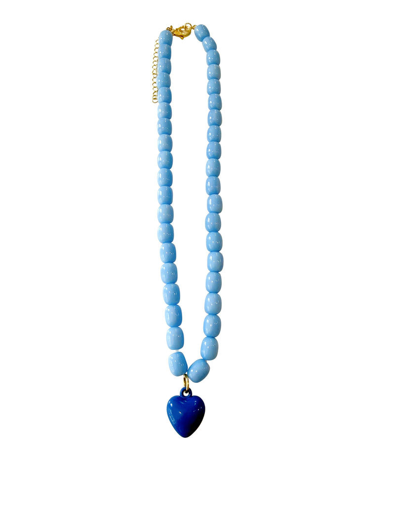 Tyler Beaded Necklace with Heart Charm - Blue-Hand In Pocket