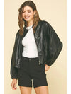 Driar Vegan Leather Bomber Jacket-Hand In Pocket