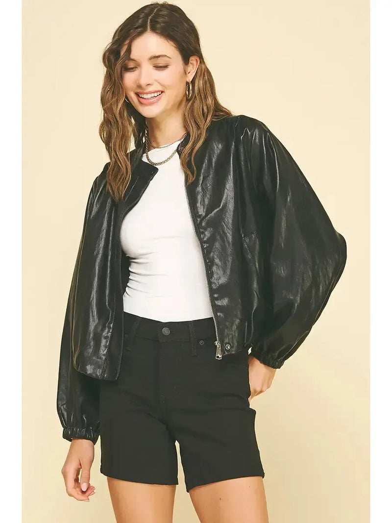 Driar Vegan Leather Bomber Jacket-Hand In Pocket