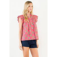 THML Evie Flutter Sleeve Top - Pink-Hand In Pocket