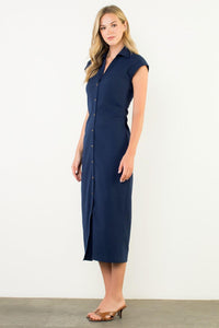 THML Leena Ruched Dress - Navy-Hand In Pocket