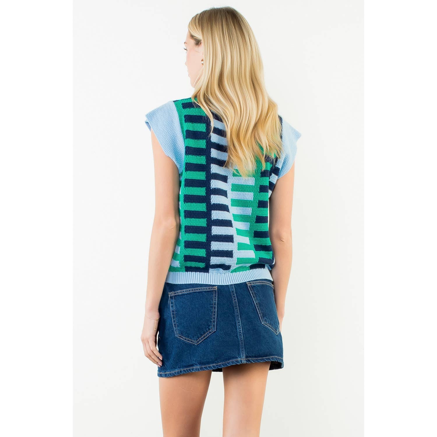 THML Lexi Colorblock Knit Top - Light Blue-Hand In Pocket