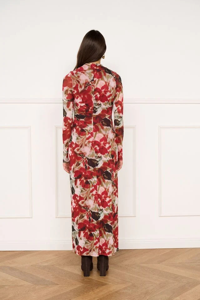 Minkpink Maxime Mesh Midi Dress - Red Blurry Floral