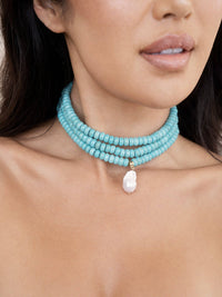 Marina Layers Turquoise Necklace: Turquoise and Freshwater Pearl / One Size-Hand In Pocket