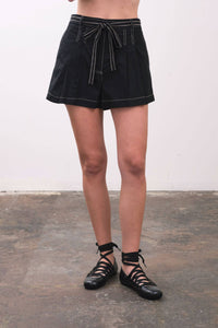 Farrah Pleated Shorts- Black-Hand In Pocket