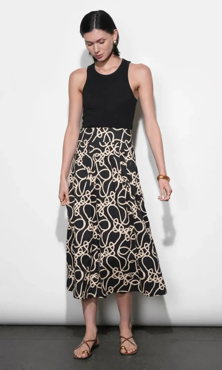 Greylin Sailor Pleat Midi Skirt - Black-Hand In Pocket