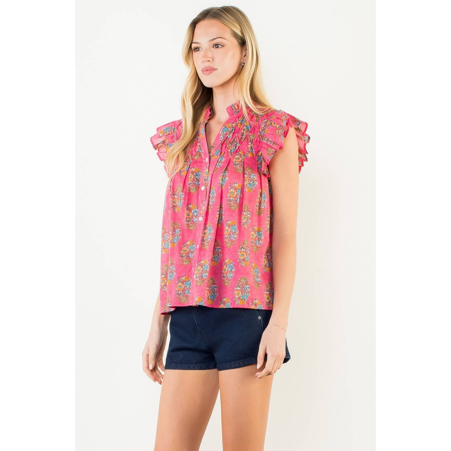 THML Evie Flutter Sleeve Top - Pink-Hand In Pocket
