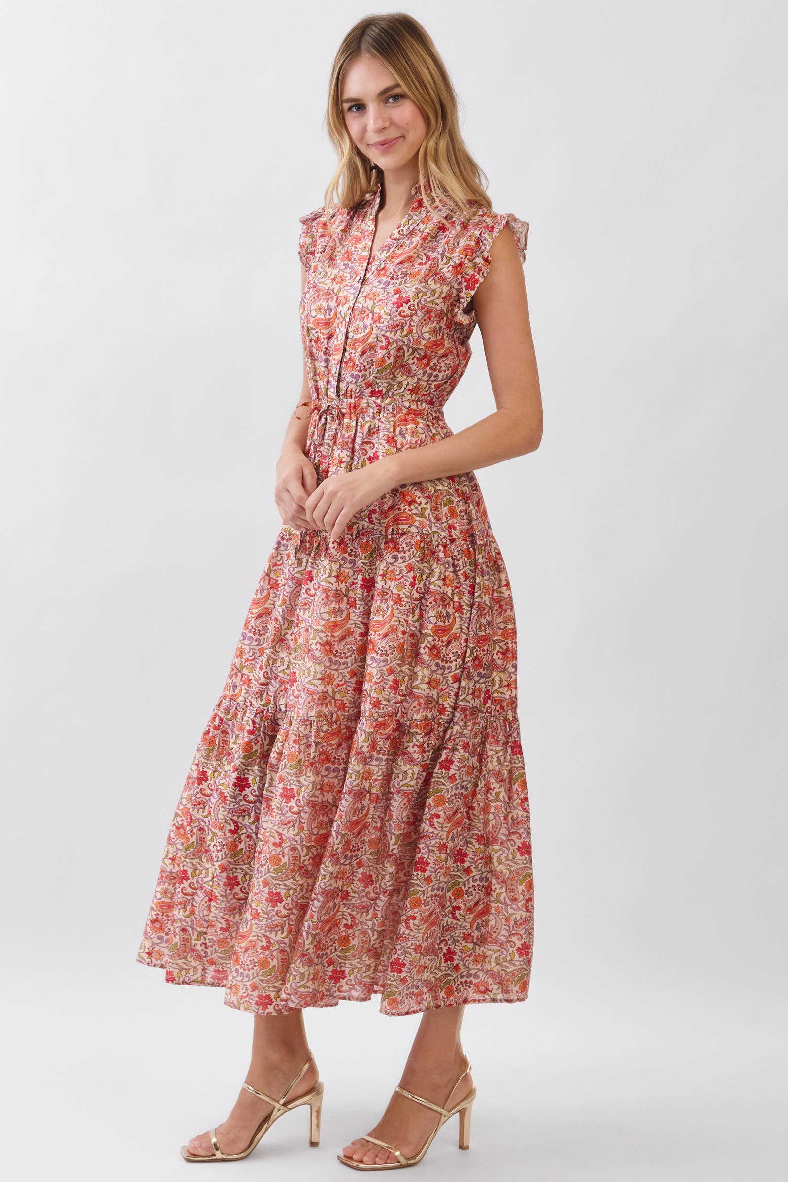Eden Tiered Maxi Dress - Red Multi