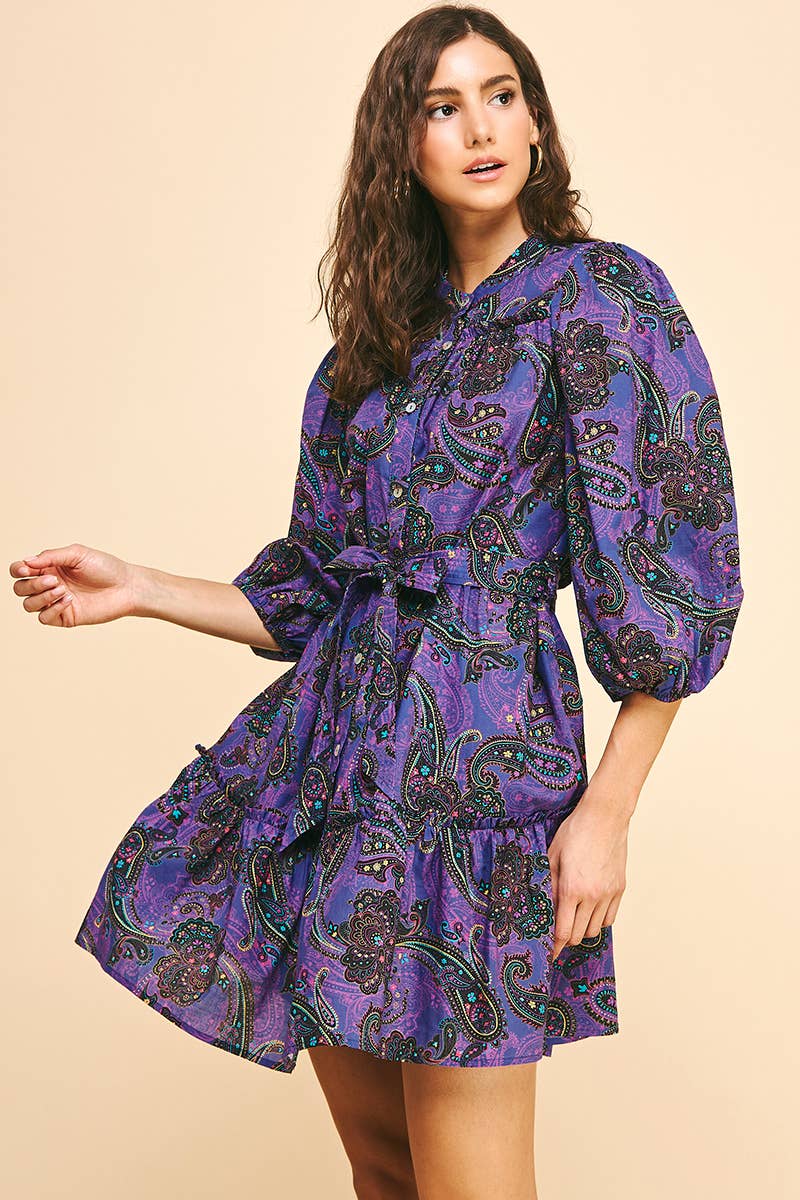 Halsey Tiered Mini Dress - Purple Multi-Hand In Pocket