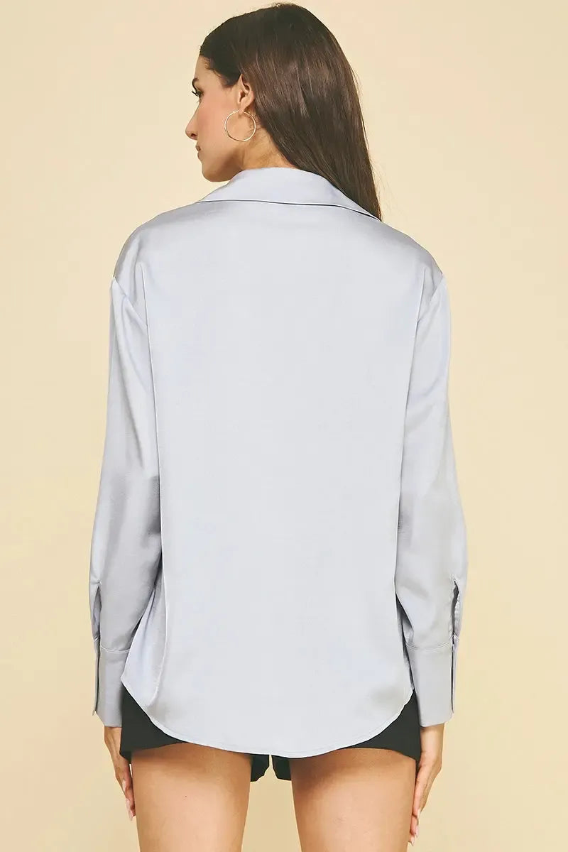 Alice Button Down Blouse- Ice Blue-Hand In Pocket