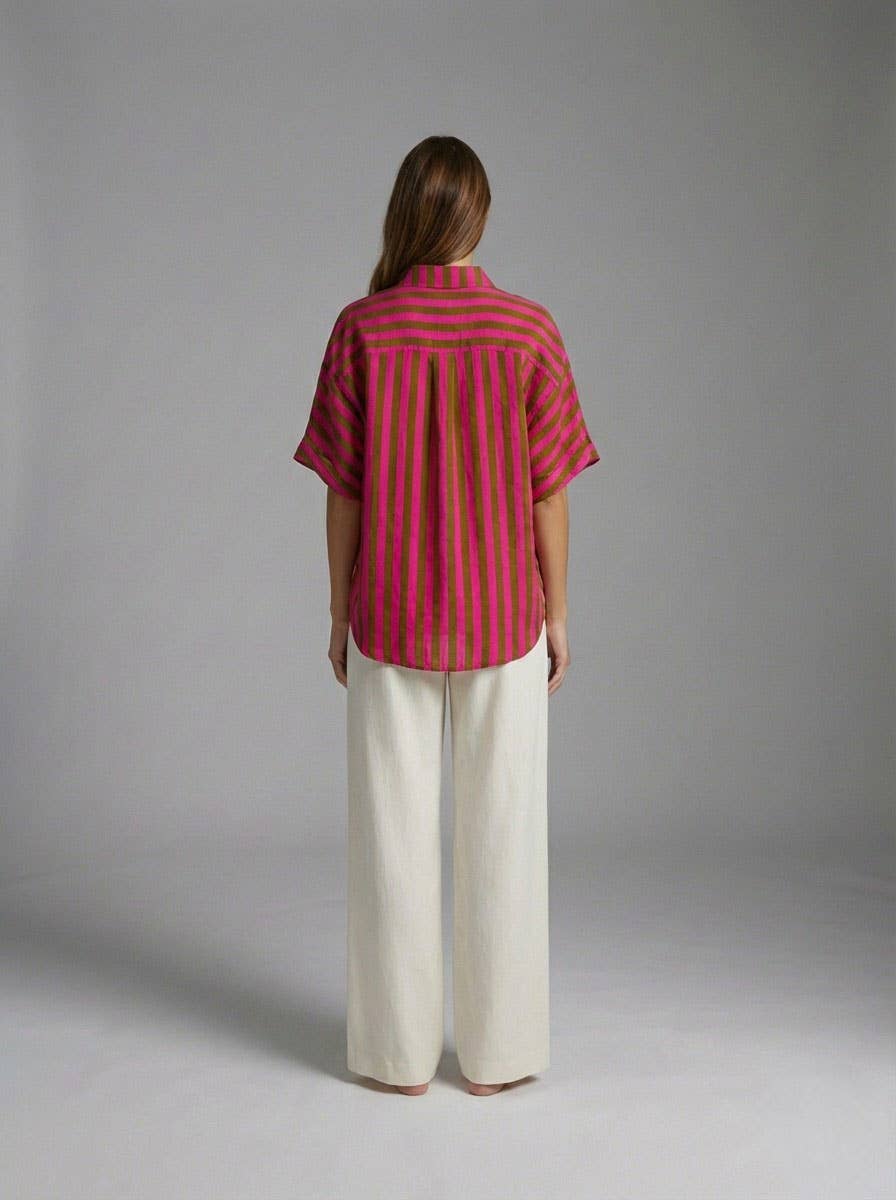 Marlowe Shirt - Rosewood Stripes-Hand In Pocket