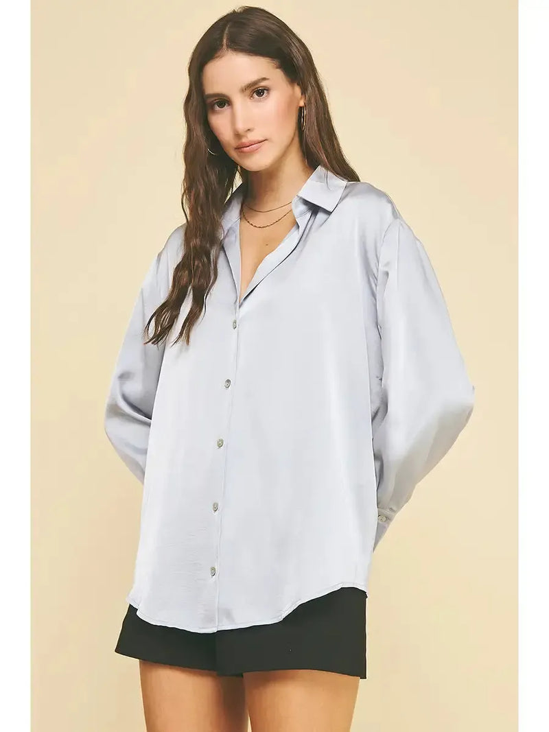 Alice Button Down Blouse- Ice Blue-Hand In Pocket
