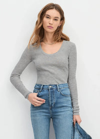 Favorite Daughter Take It Easy LS Top - Heather Grey-Hand In Pocket