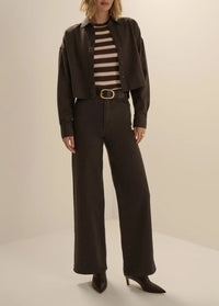Favorite Daughter The Mischa Wide Leg Ankle - Espresso-Hand In Pocket