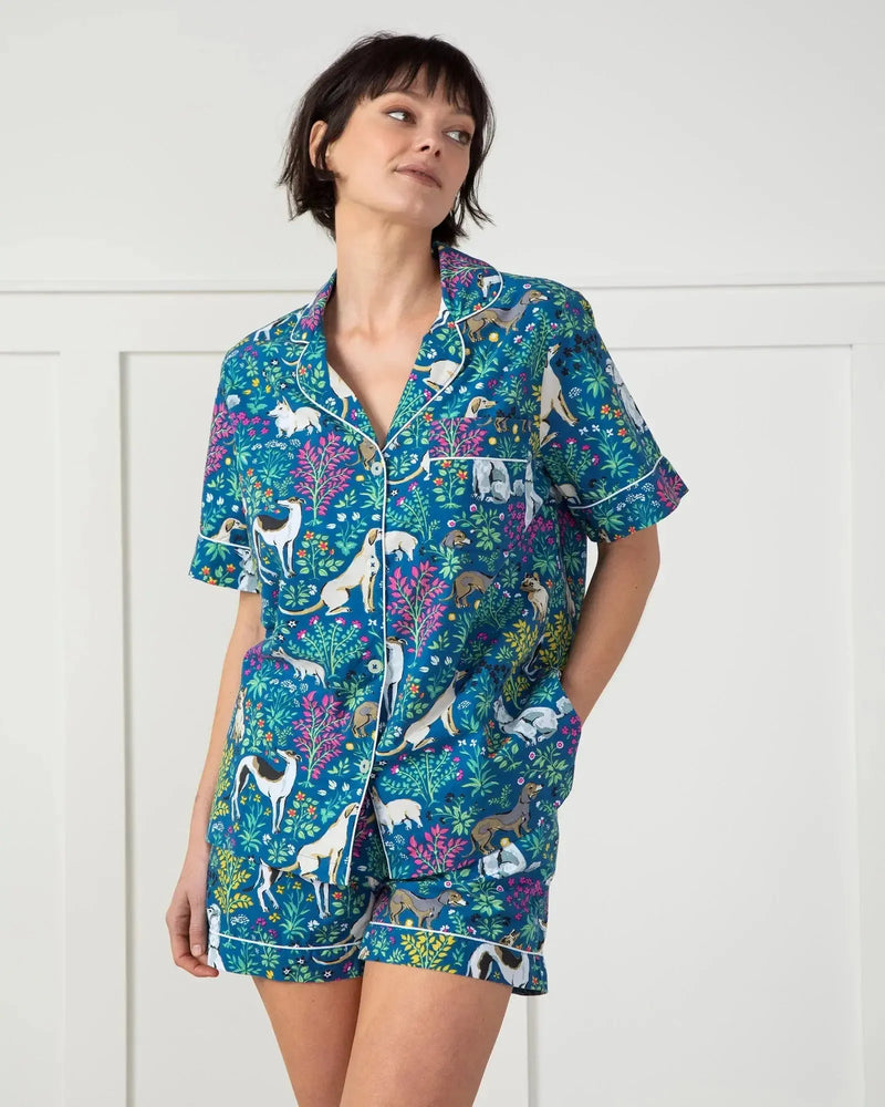 Print Fresh Must Love Dogs Short Set - Blue-Hand In Pocket
