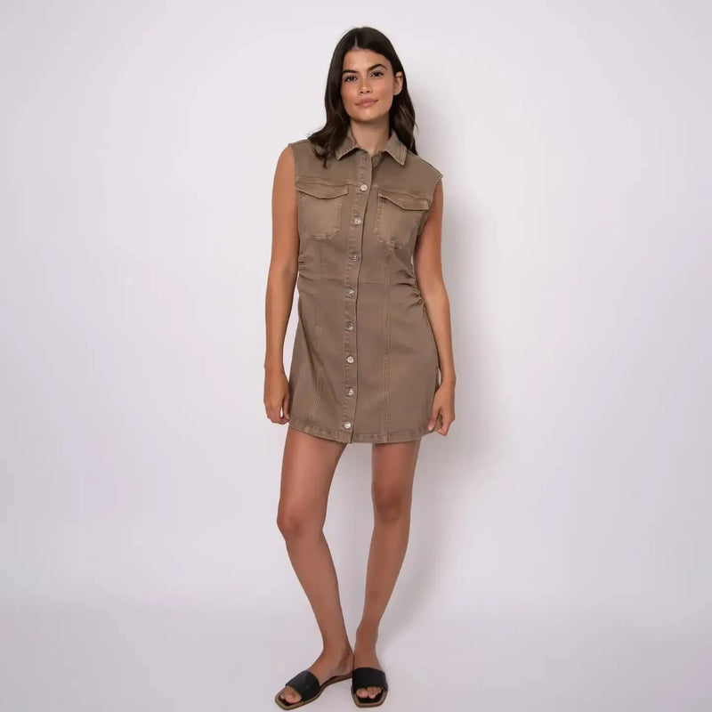 RD Style Jess Twill Mini Dress - Sand-Hand In Pocket