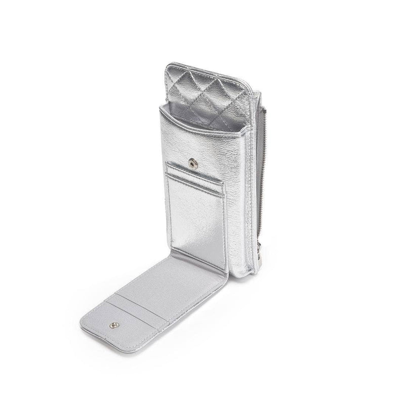 Brianna Cell Phone Crossbody: Silver-Hand In Pocket