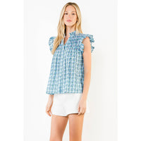 THML Evie Flutter Sleeve Top - Blue-Hand In Pocket
