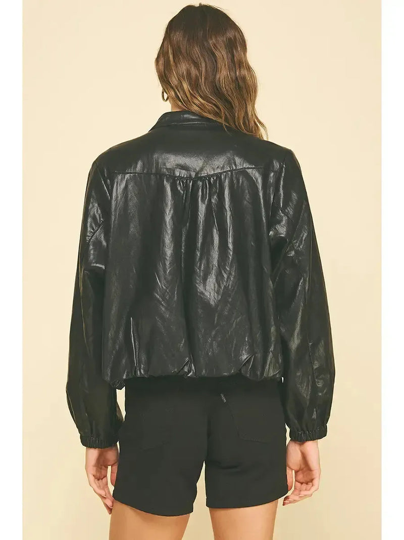 Driar Vegan Leather Bomber Jacket-Hand In Pocket