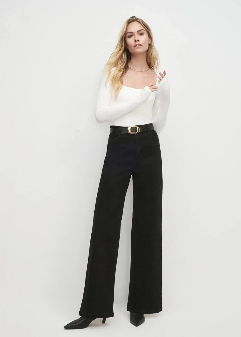Favorite Daughter Mischa Wideleg Pant- Onyx-Hand In Pocket