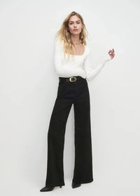 Favorite Daughter Mischa Wideleg Pant- Onyx-Hand In Pocket