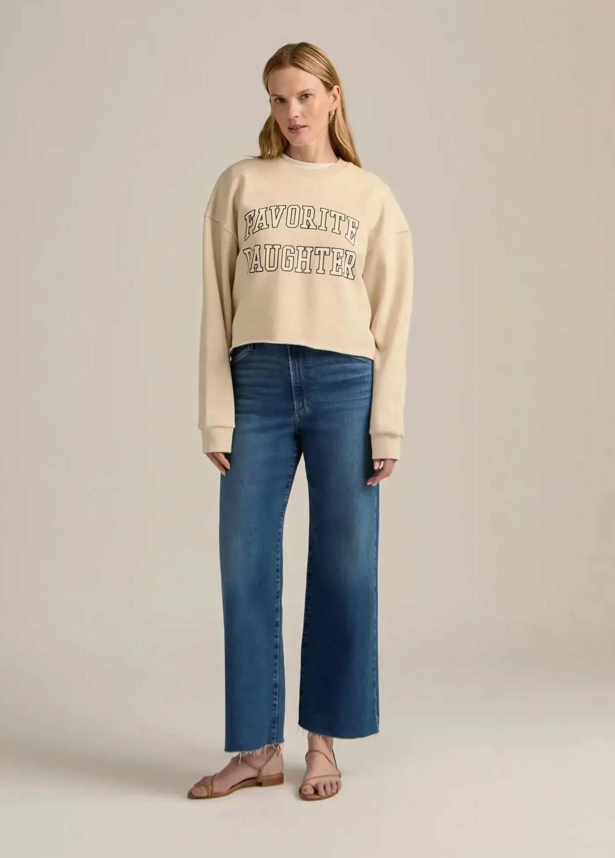 Favorite Daughter Cropped Collegiate Sweatshirt - French Oak-Hand In Pocket