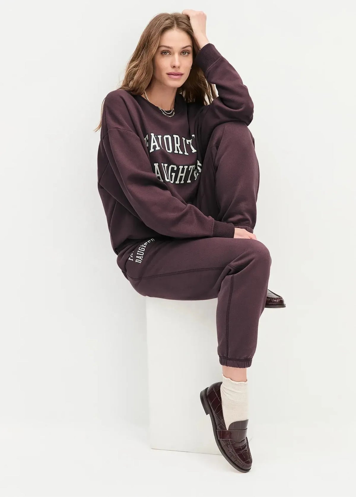 Favorite Daughter Collegiate Sweatshirt- Burgundy Garden-Hand In Pocket