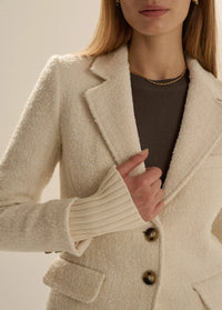 Favorite Daughter The City Blazer - White Boucle-Hand In Pocket