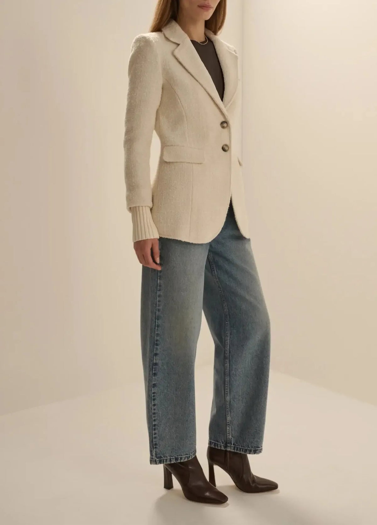 Favorite Daughter The City Blazer - White Boucle-Hand In Pocket