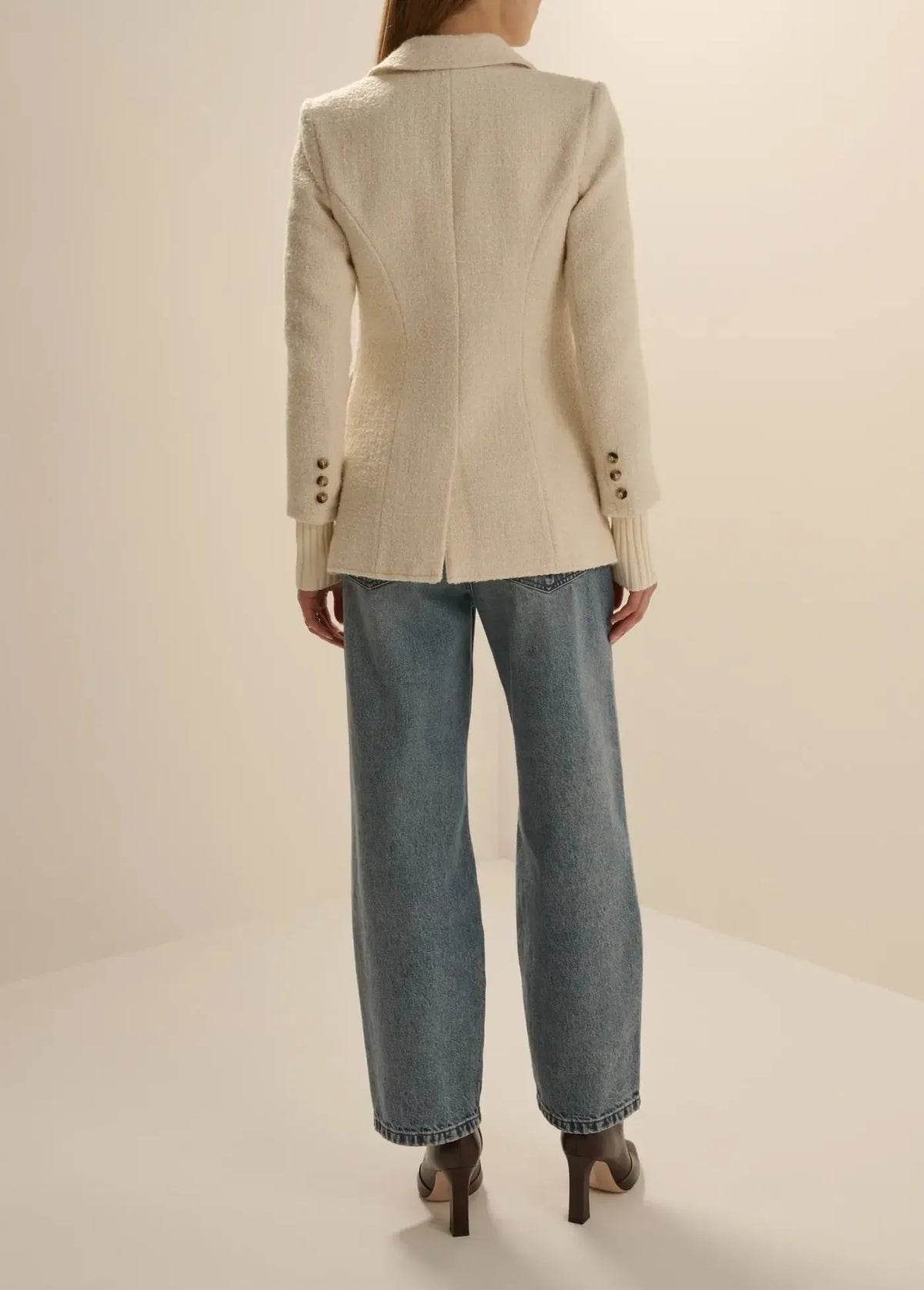 Favorite Daughter The City Blazer - White Boucle-Hand In Pocket