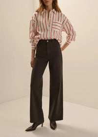 Favorite Daughter The Mischa Wide Leg Ankle - Espresso-Hand In Pocket