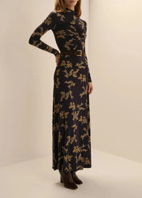 Favorite Daughter The Lucia Dress - Navy Vine Floral-Hand In Pocket