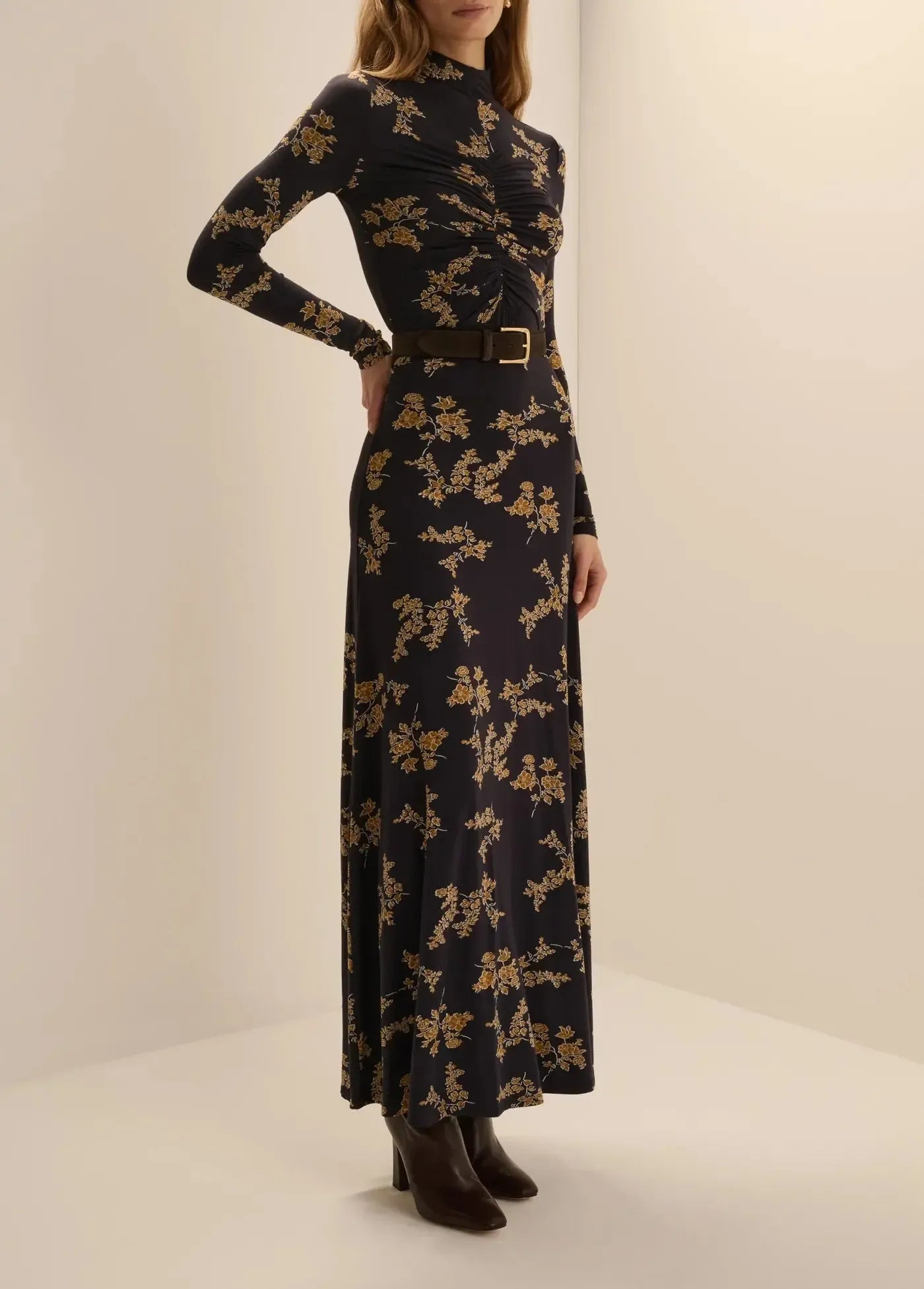 Favorite Daughter The Lucia Dress - Navy Vine Floral-Hand In Pocket