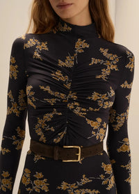 Favorite Daughter The Lucia Dress - Navy Vine Floral-Hand In Pocket
