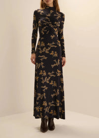 Favorite Daughter The Lucia Dress - Navy Vine Floral-Hand In Pocket