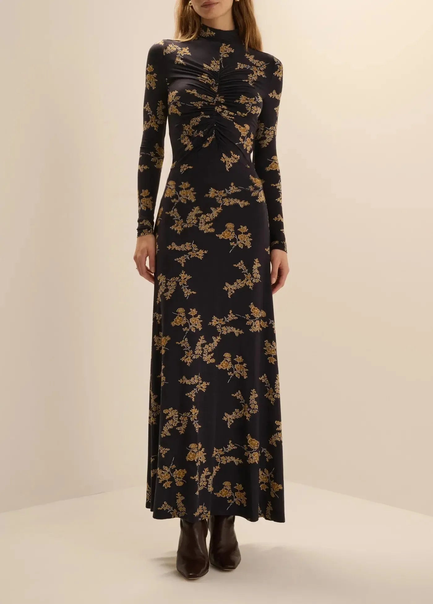 Favorite Daughter The Lucia Dress - Navy Vine Floral-Hand In Pocket