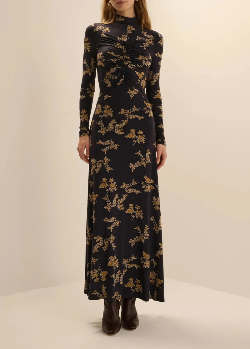 Favorite Daughter The Lucia Dress - Navy Vine Floral-Hand In Pocket